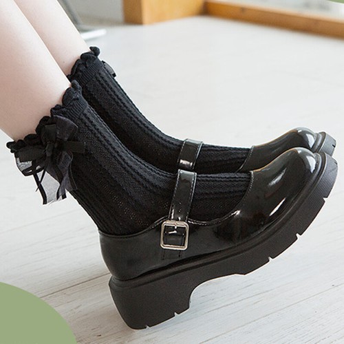 3 Paar Damen Mädchen Baumwolle Crew Socken Spitze Rüschen Rüschen Lolita Prinzessin Socken - Bild 11 von 16