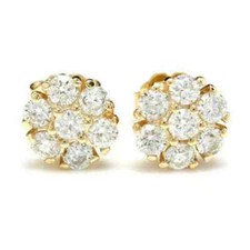 3Ct Lab Created Diamond Cluster Flower Stud Earrings 14K Yellow Gold Finish