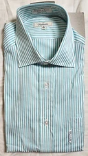 Faconnable Button Up Shirt Mens Green Striped Size 4 16R 100% Cotton