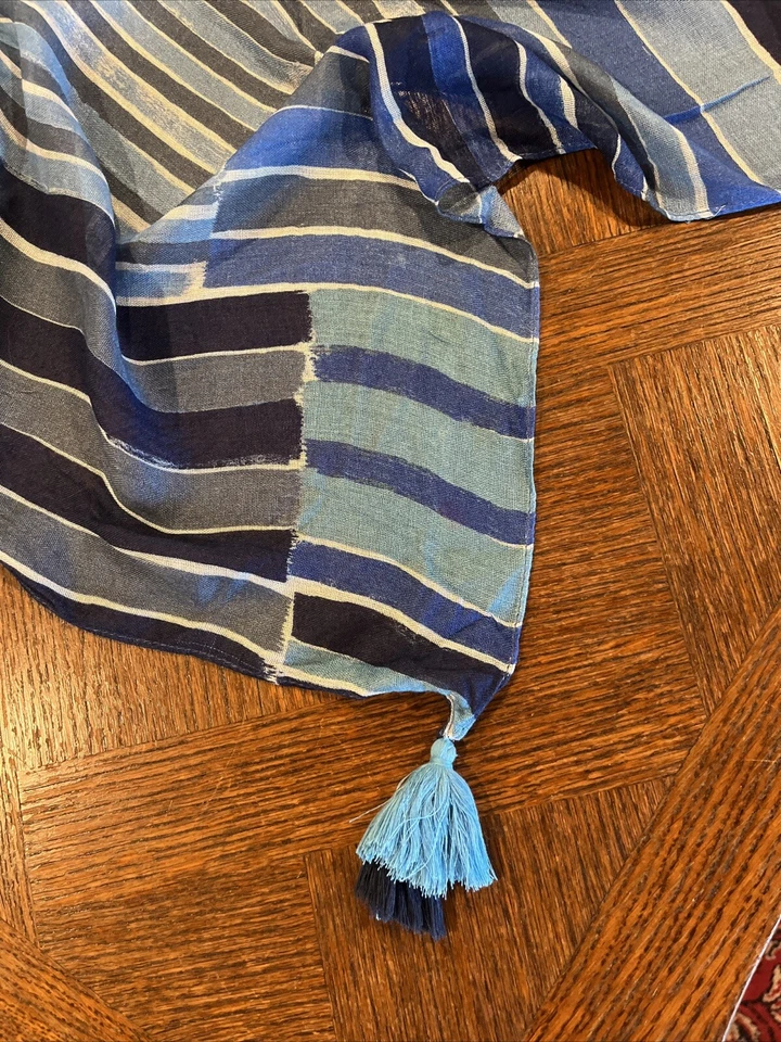 全新带标签 Echo Pareo 沙滩裙 Sarong 矩形围巾蓝色条纹 MSRP $59 漂亮! — 第 4/4 张图片