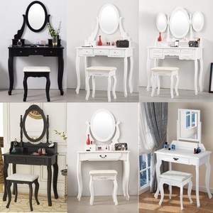 Wooden Dressing Table Vanity Makeup Desk Set Mirror Dresser Black