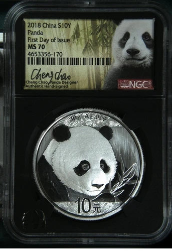 2018 *First Day, Signed* China Silver Panda "NGC MS70" Beauty. Our T7536