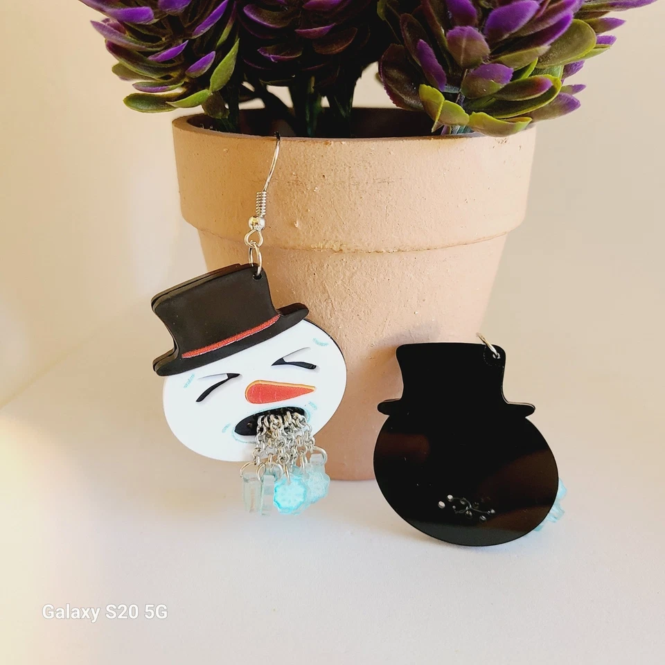 Lindos Pendientes Cara Muñeco de Nieve Colgante Araña Copo de Nieve Dije Invierno Vacaciones Regalo Foto 3 de 4