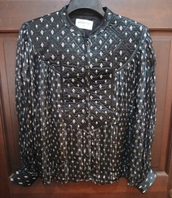BERENICE Black Geometric Quilted Button Up  Top Long Sleeve M Luxury Brand NWT 