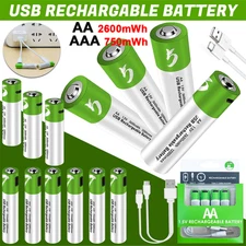 1.5V AA AAA Battery Rechargeable Lithium Li-ion Batteries + USB Type C Cable Lot