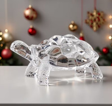 Transparent Crystal Glass Turtle Figurine, Handcrafted Tortoise Decor Ornament