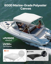 3 Bow Boat Bimini Tops  72"L x 73"-78"W x 46"H  Light Grey Waterproof Canopy