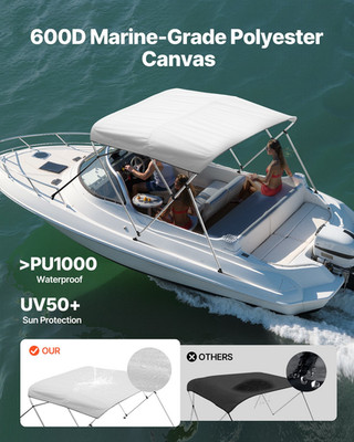3 Bow Boat Bimini Tops | 72''L x 73''-78''W x 46''H | Light Grey Waterproof Canopy