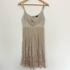 Left of Center Anthropologie Boho Elegant Beige Lace Strappy Mini Dress Sz Large
