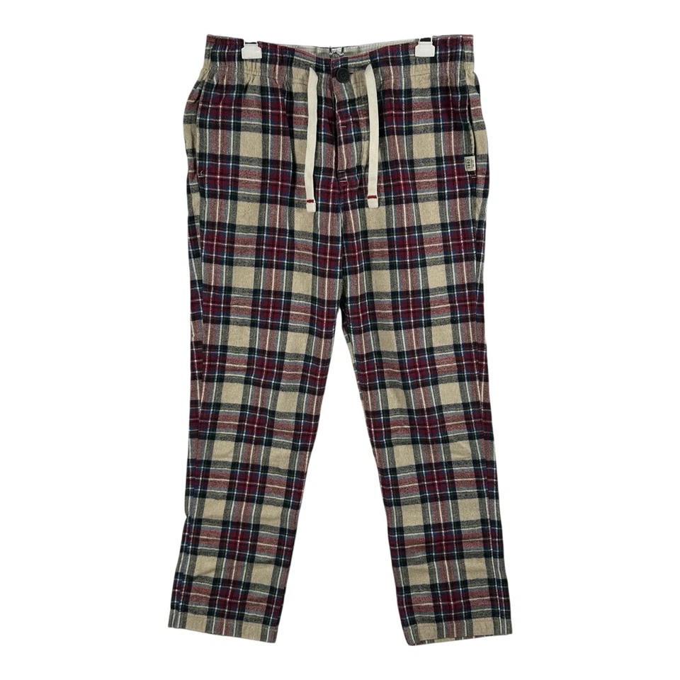 ABERCROMBIE & FITCH 复古男式 M Y2K 红色和蓝色法兰绒格子休闲裤 PJ — 第 2/4 张图片