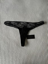 Kiki De Montparnasse Women's Black Silk Lace-Trim Sensuel Thong Panties Size L