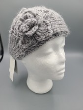 Women's Winter Headband Gray Stretch Head Wrap Earmuff Band Flower Sequins