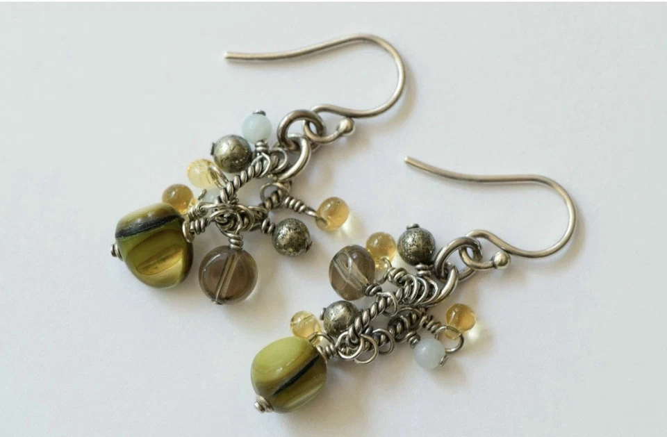 Pendientes Cha Cha Silpada Ámbar Verde Perla Amonita Plata Esterlina W1841 Foto 3 de 4