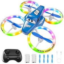 Drones for Kids and Beginners with LED Lights 2 Batteries One Key Start Blue
