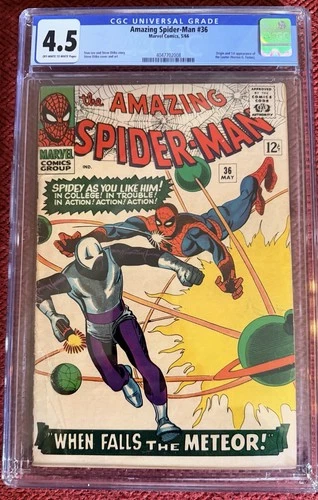 Rare “Amazing Spider-Man” #36 Marvel 5/1966 SILVER ORIGIN 1st App Looter CGC 4.5