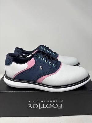 FootJoy Traditions Saddle Golf Shoes White Navy Pink Men s Size 9.5