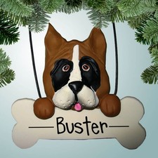 Boxer Dog on Bone - New Puppy - Pet - Personalized Ornament