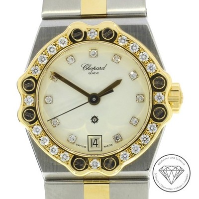 Chopard St. Moritz 8024 Stahl Gold Brillanten 24 mm Quarz Damen Uhr xxyy
