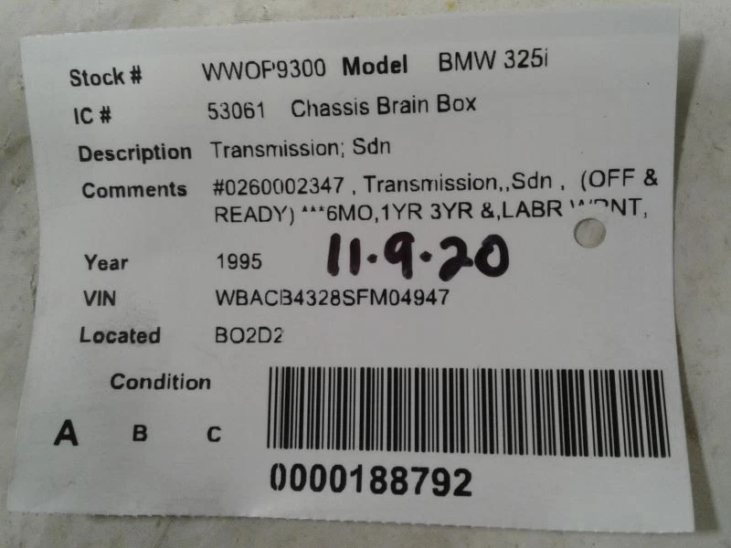 Chasis transmisión ECM sedán compatible con 94-95 BMW 325i 628238 Foto 3 de 4