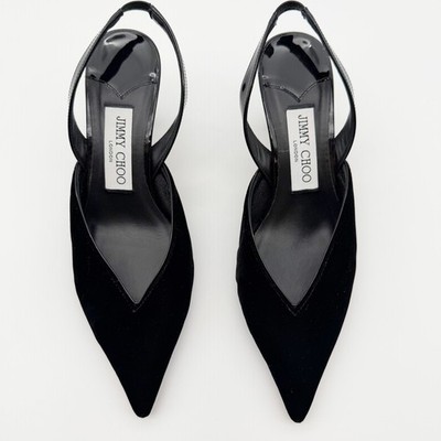 Jimmy Choo Maryanne Black Velvet Patent Leather Slingback Pumps