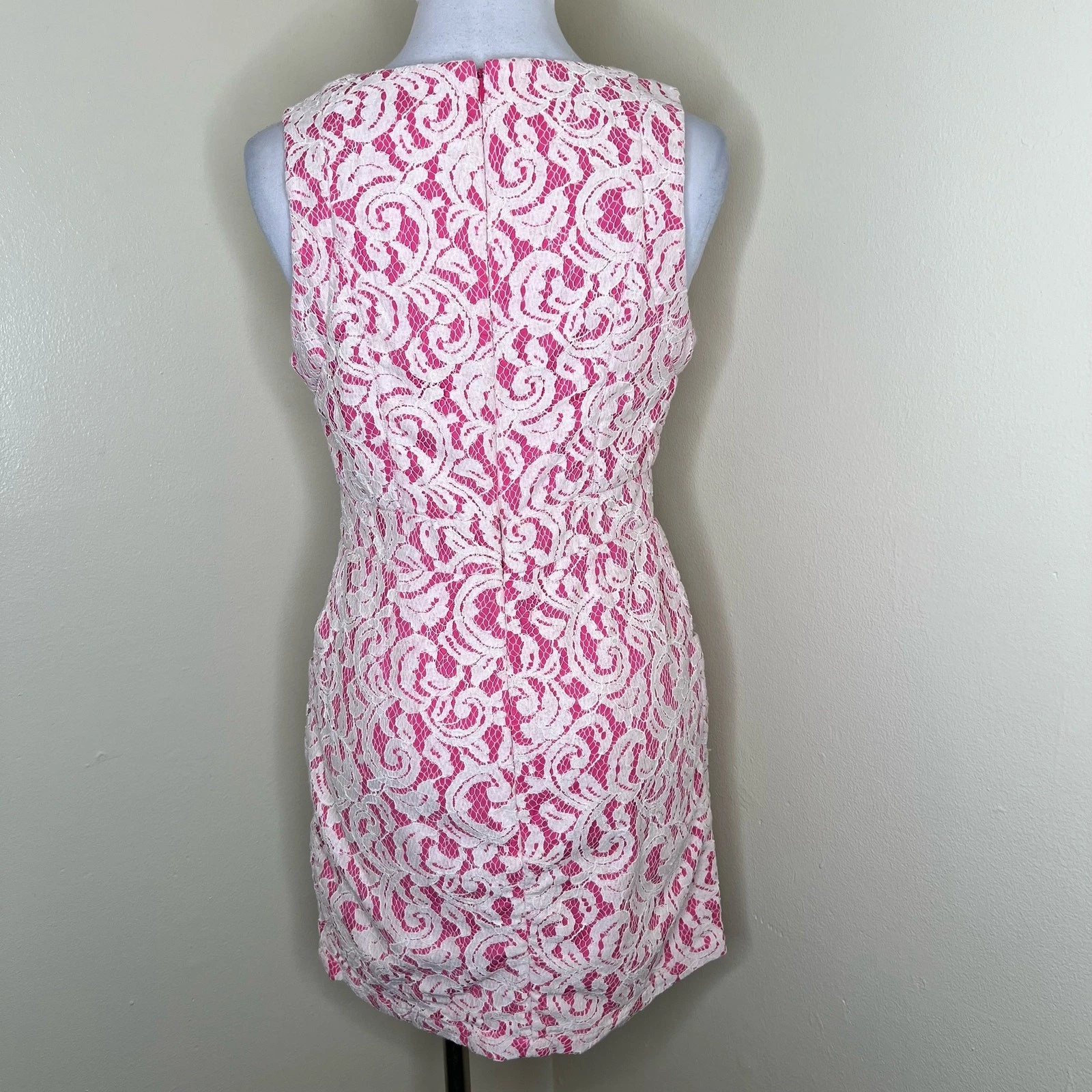 VALENTINO Abito tubino TART con tasche GRANDE rosa bianco pizzo mini cocktail cotone coquette