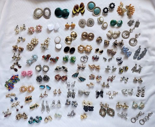 Vintage Clip-On Earrings Large Lot 89 Pairs and Assorted Pieces Costume Jewelry