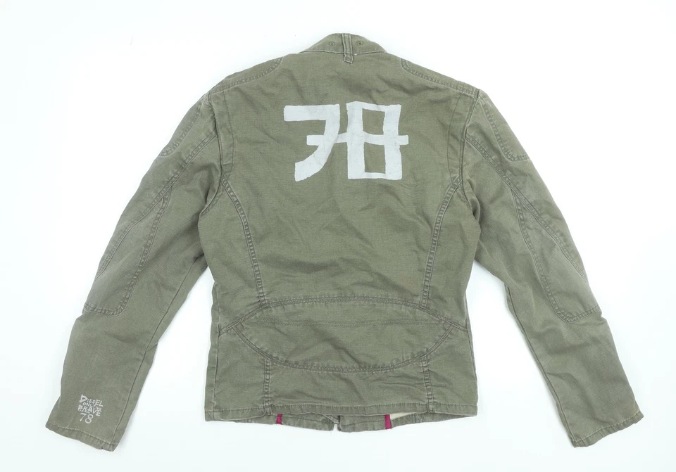 Diesel Womens Green Cotton Biker Jacket L Casual Zip Logo - Image 3 of 4