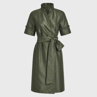 EUC. Size 8. DVF Diane von Furstenberg “Miss Cherie” Olive Taffeta