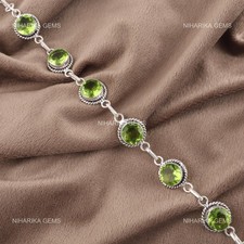 Peridot Stein Ehefrau Kette August Geburt Einzigartig Ethno Armband 925 Silber