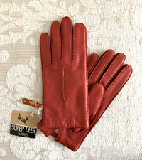 NEW Ladies Vintage Aries RED LEATHER Lined Driving Gloves Sz 7 Tagged NOS