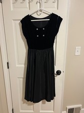 Velvet Contrast Black Vintage Dress, Size 4-6