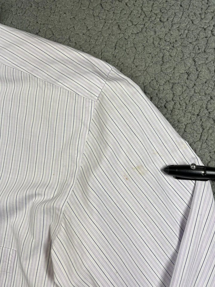 Borrelli Napoli Dress Shirt Mens 15.5 39 Purple Stripe Made In Italy Cotton - Image 4 of 4