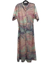 Double Rainbouu | Marble Print Button-Through Maxi Dress | Pastel | S