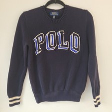 Polo Ralph Lauren Navy Blue Ribbed Knit Big Logo Sweater Youth Boys L 14-16
