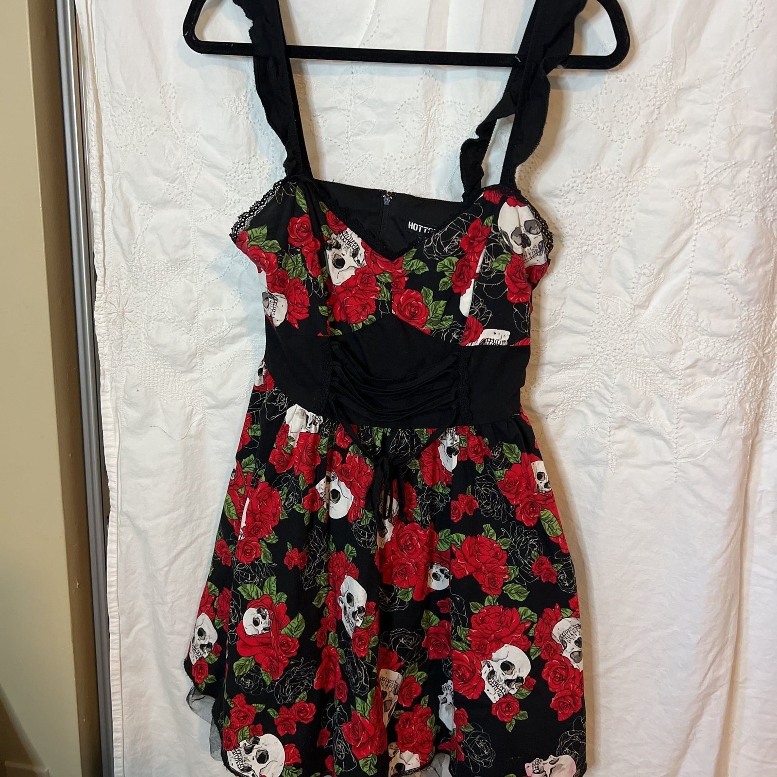 Hot Topic Day Of The Dead Skulls and Roses Lace-Up Corset Fit and Flare Dress
