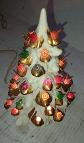 Vtg Ceramic White 12 In Lighted Christmas Tree - Picture 4 of 6