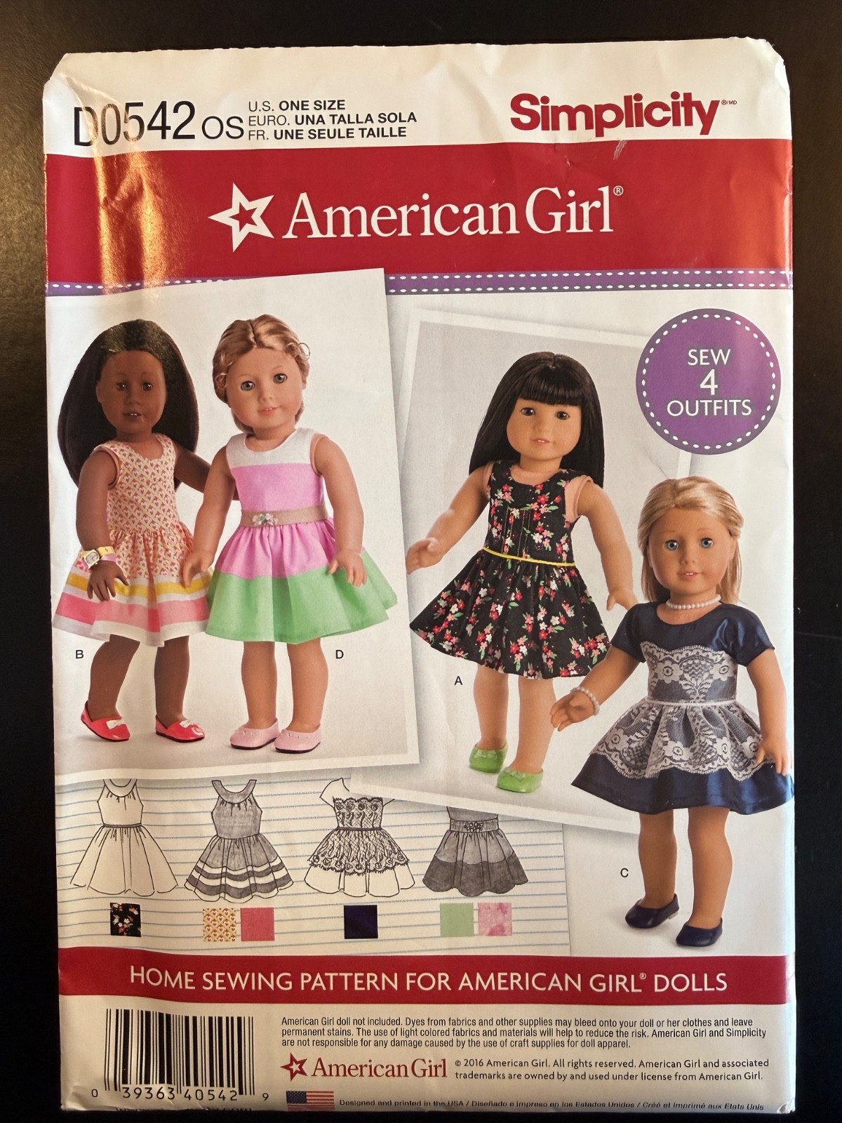 New Simplicity 8192 D0542 American Girl Doll Clothes 18" Dress Sewing Pattern