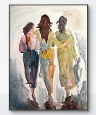 Original Art Abstract Expressionism 12x16 Three Women Colorful Handmade Signed