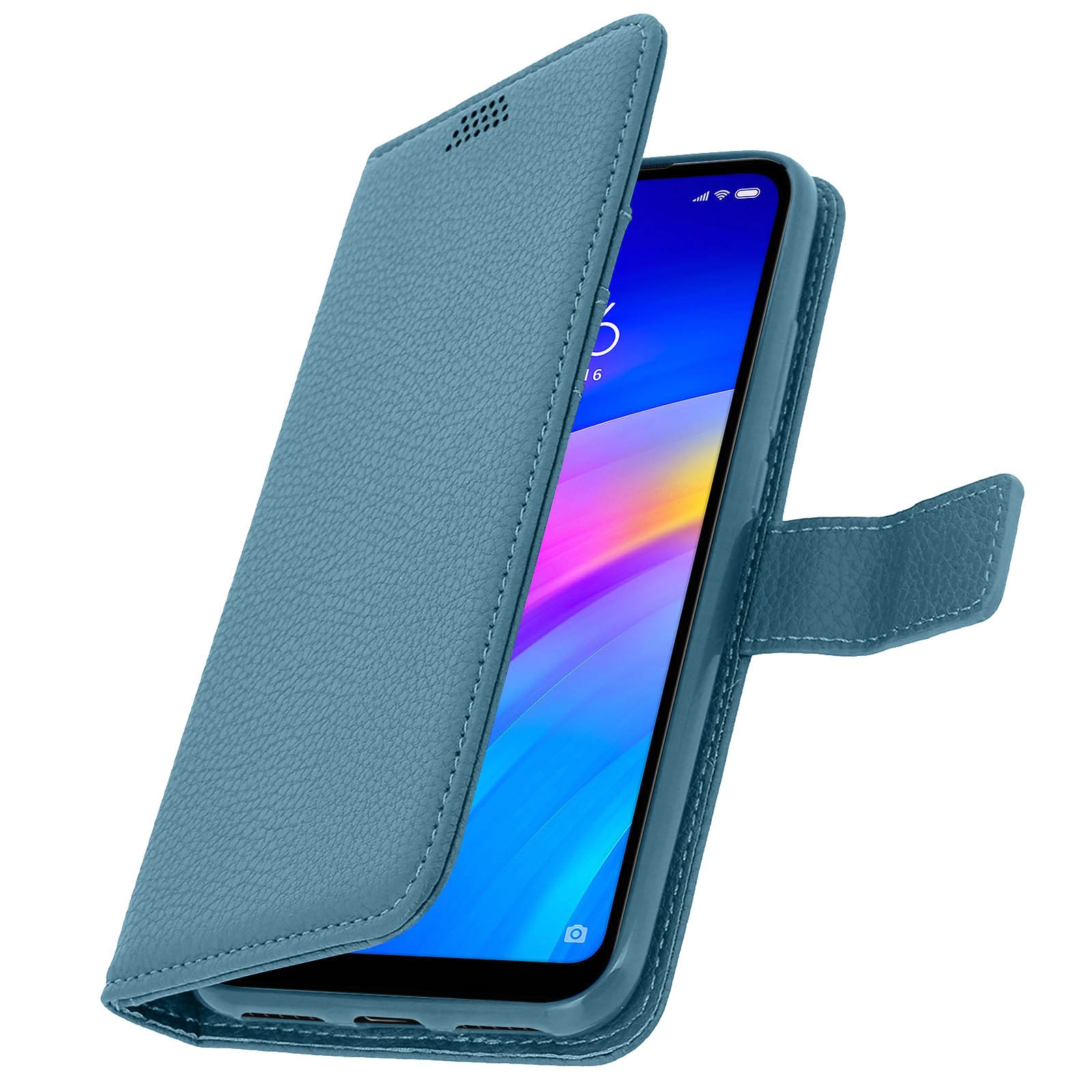 Étui silicone Galaxy A7 2018 housse rabat bleu avec rangement