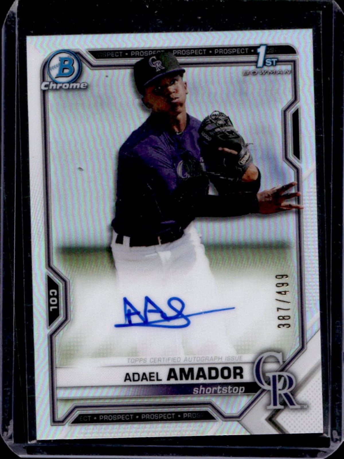2021 Bowman Adael Amador Chrome Auto 1st Refractor #387/499 Rockies