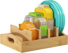 Bamboo Lid Organizers for inside Cabinet, Food Storage Container Lid Holder with