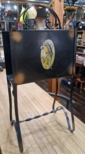 Vintage Wrought Iron Magazine Rack With Painted Bird Panel