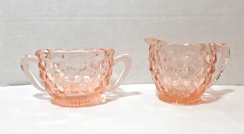 Vintage 1950s Fostoria American Pink Crystal Pattern #2056 Creamer & Sugar Bowl