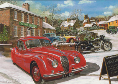 Jaguar XK120 Triumph Motorrad Auto Weihnachten Xmas Card