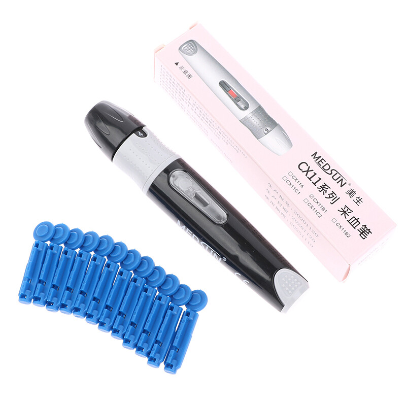 Blood Sampling Pen Lancet Pen Adjustable Glucose Lancing Device+50pcs ...