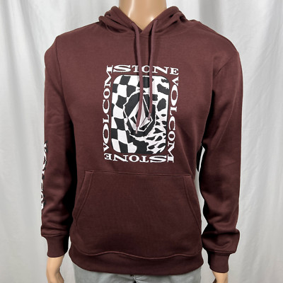 Volcom Men's Medium Brown Roundabout Stone Logo Graphic Print Fleece Hoodie