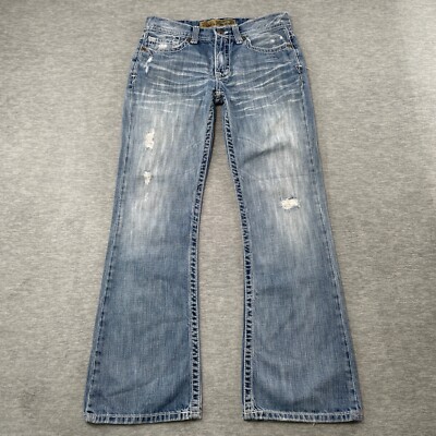 Buckle BKE Fulton Jeans Mens 32 32x28 Medium Wash Bootcut Distressed  Embroidered