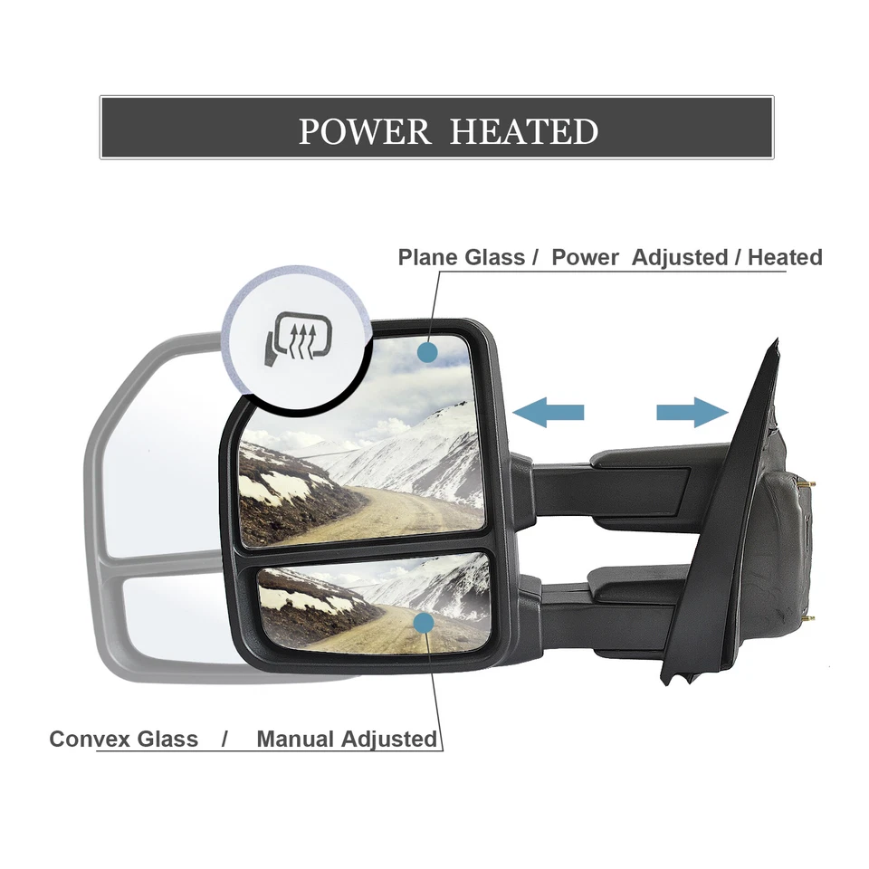 Espejos retrovisores de remolque para Ford F150 2015-20 potencia charco térmico luz de señal dinámica Foto 4 de 4