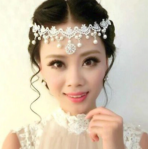 Bridal Festival Hippy Boho Lace Pearl Headpiece Hair Chain Crystal