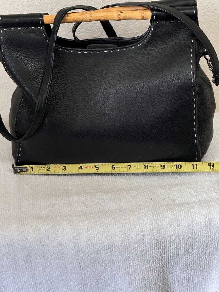 Vtg Fossil Black Cane Top Handled Removable Cross Body Strap Leather